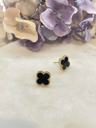 Four leaf clover stud earrings - black – Tarnish Proof Jewellery