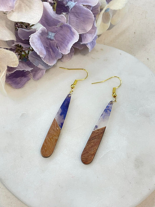 Wooden you love resin thin teardrop earrings