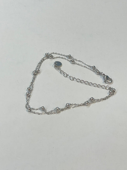 Double stranded, ball anklet - silver