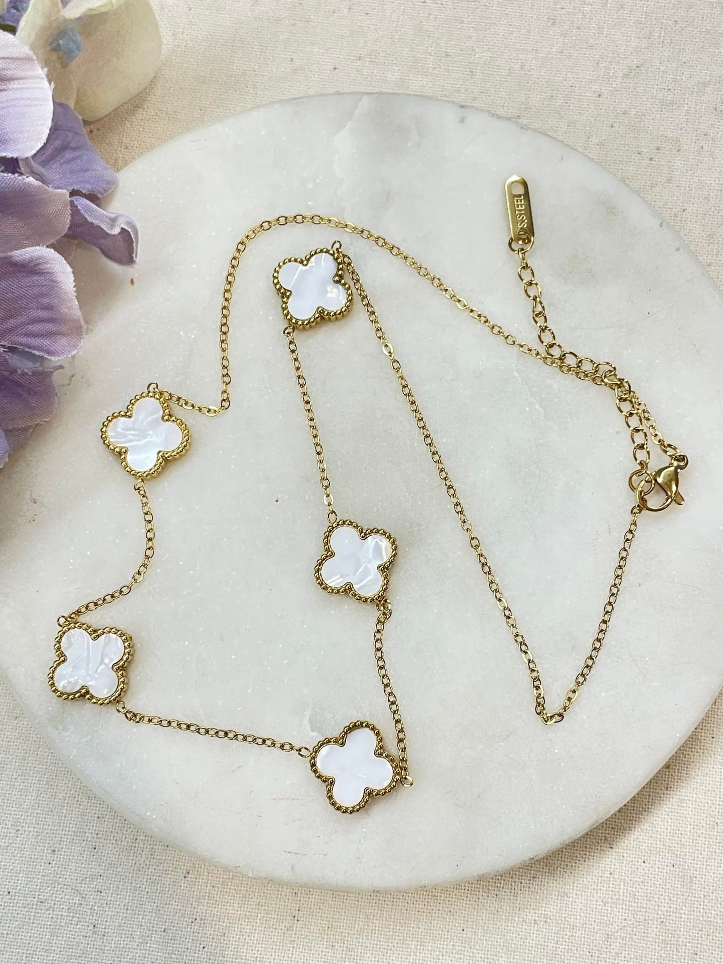 Four leaf clover necklace - white – Tarnish Proof Jewellery