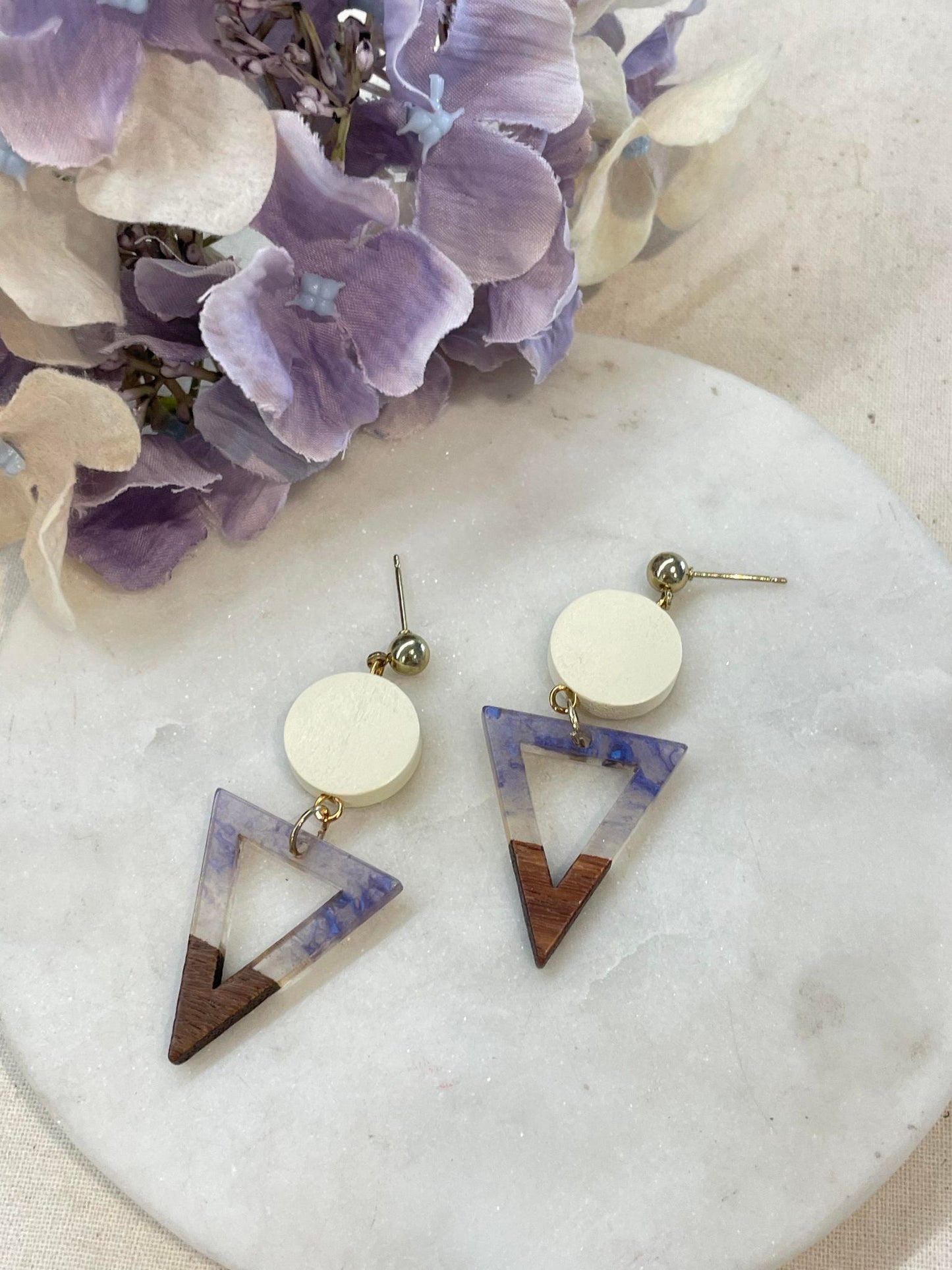 Wooden you love resin triangle earrings