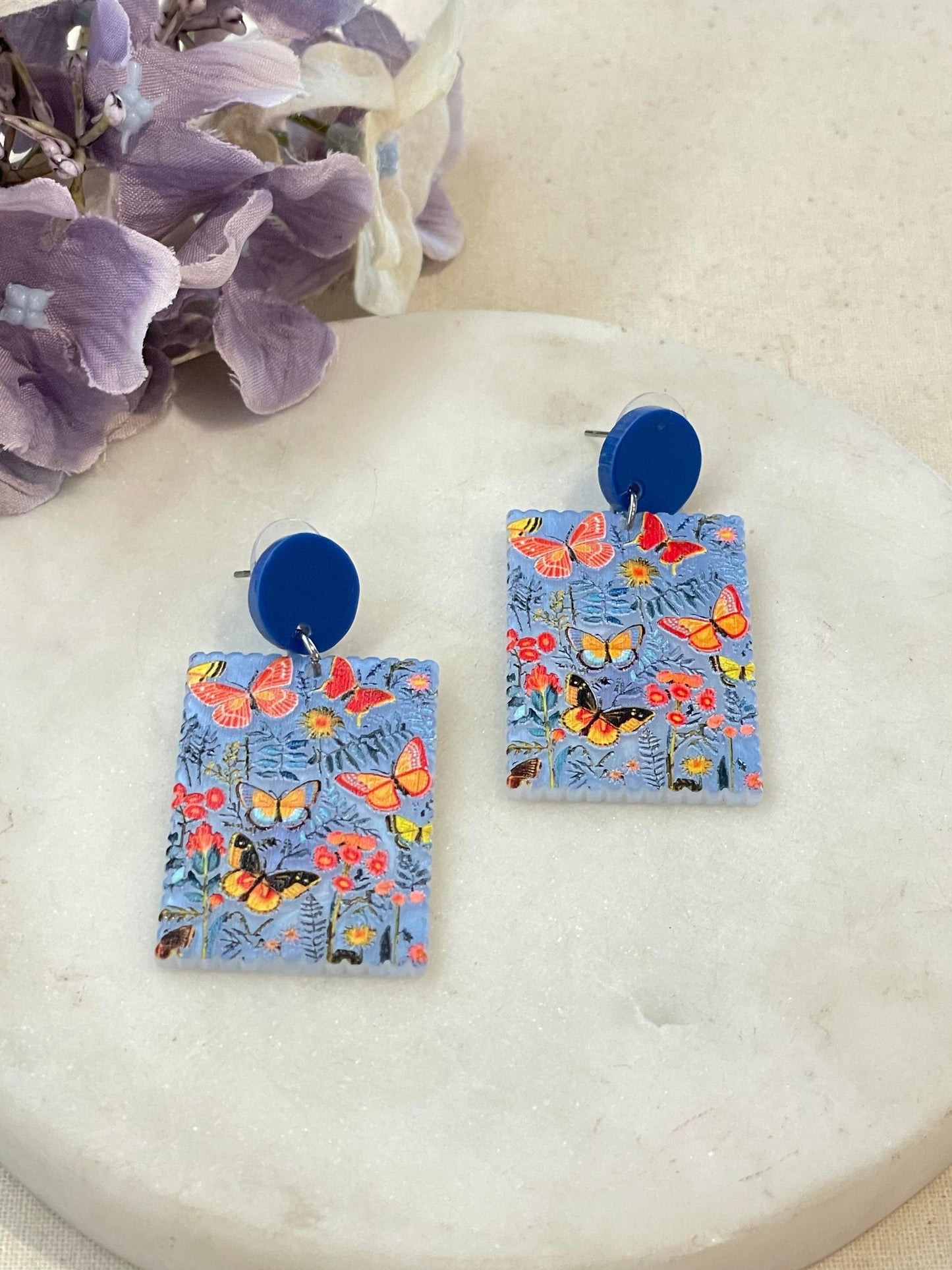 Flutter away with me, butterfly earrings - blue