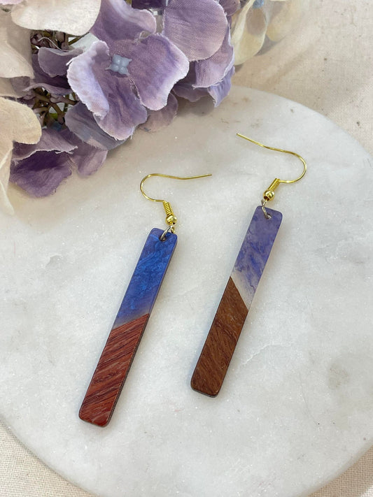 Wooden you love resin thin rectangle earrings