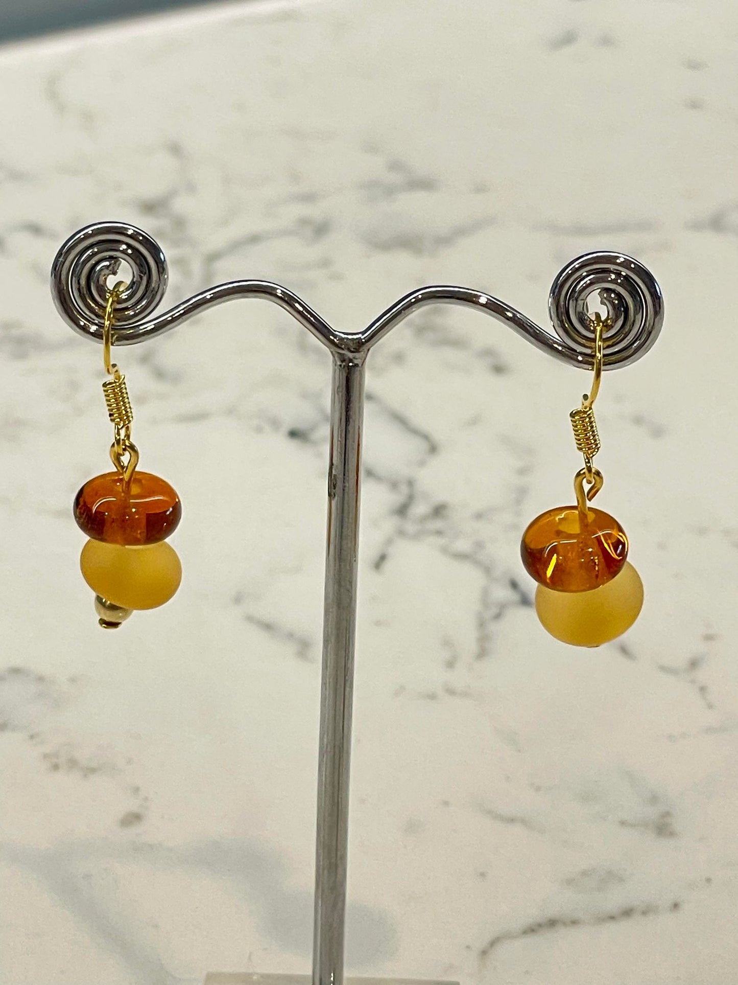 Yellow on yellow glass bead earrings