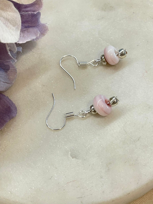 Small pink glass bead earrings