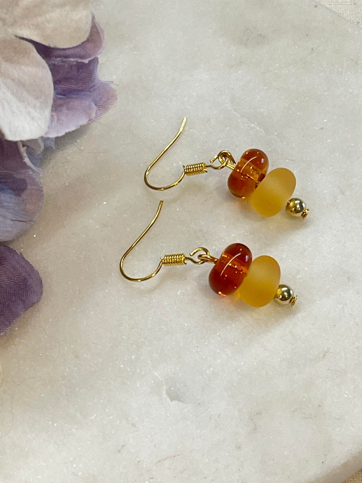 Yellow on yellow glass bead earrings