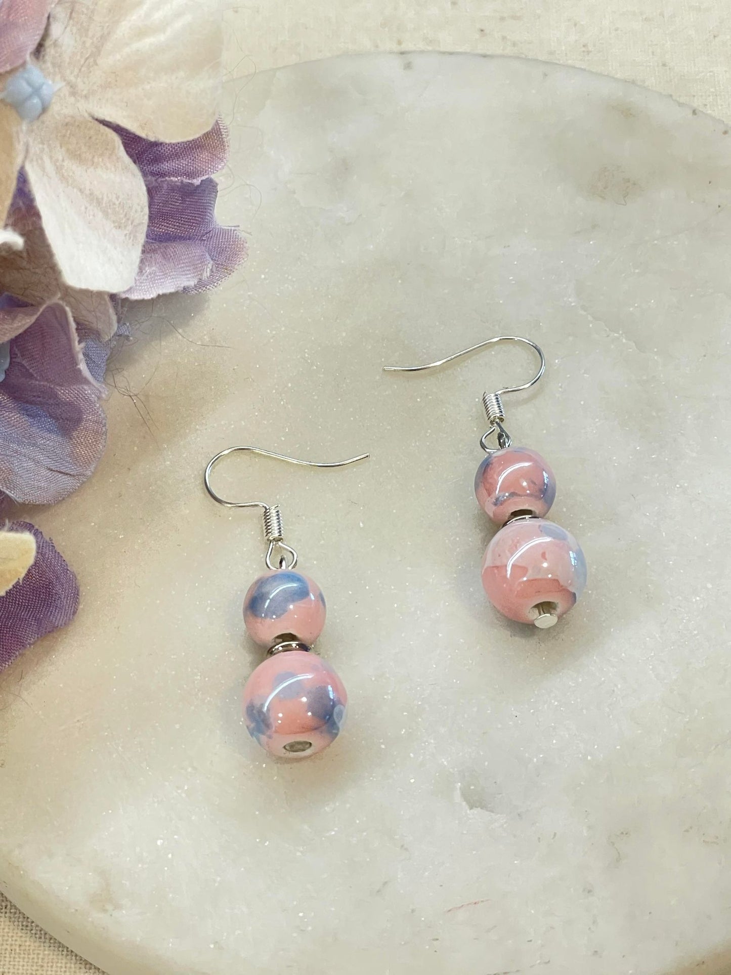 Double pink bead earrings - multi size