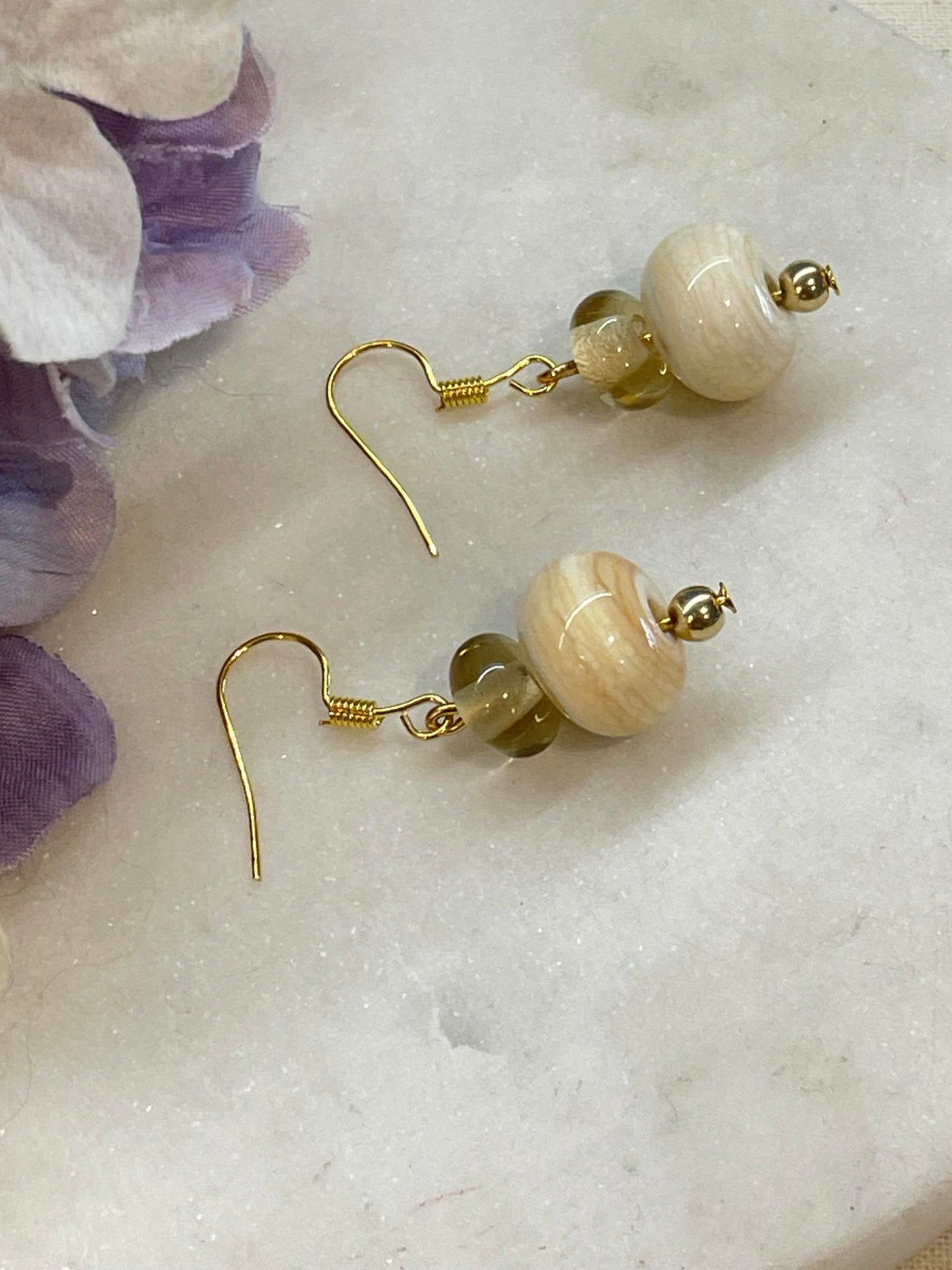 Cream glass bead earrings - large