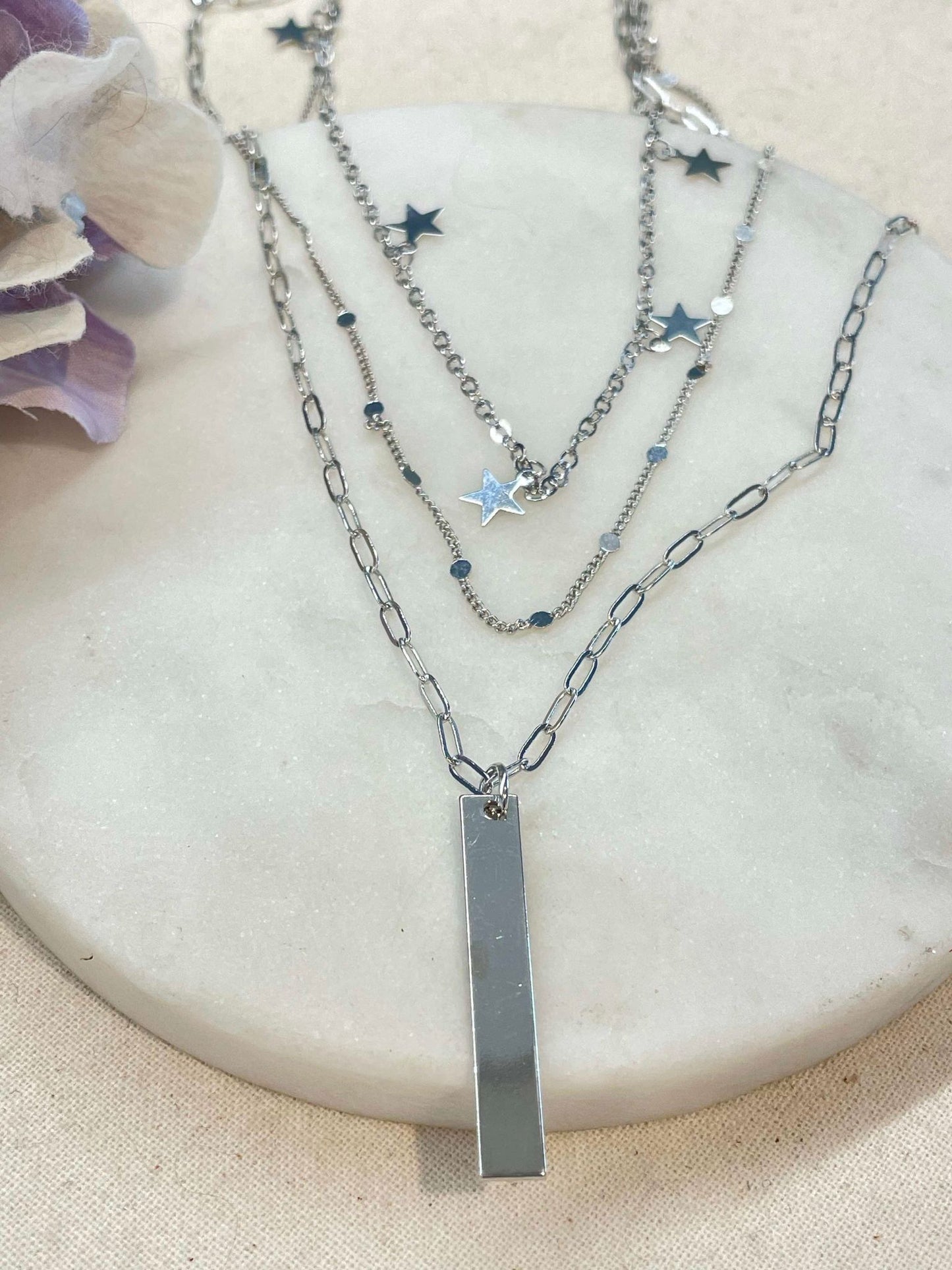 Three rows of silver necklace