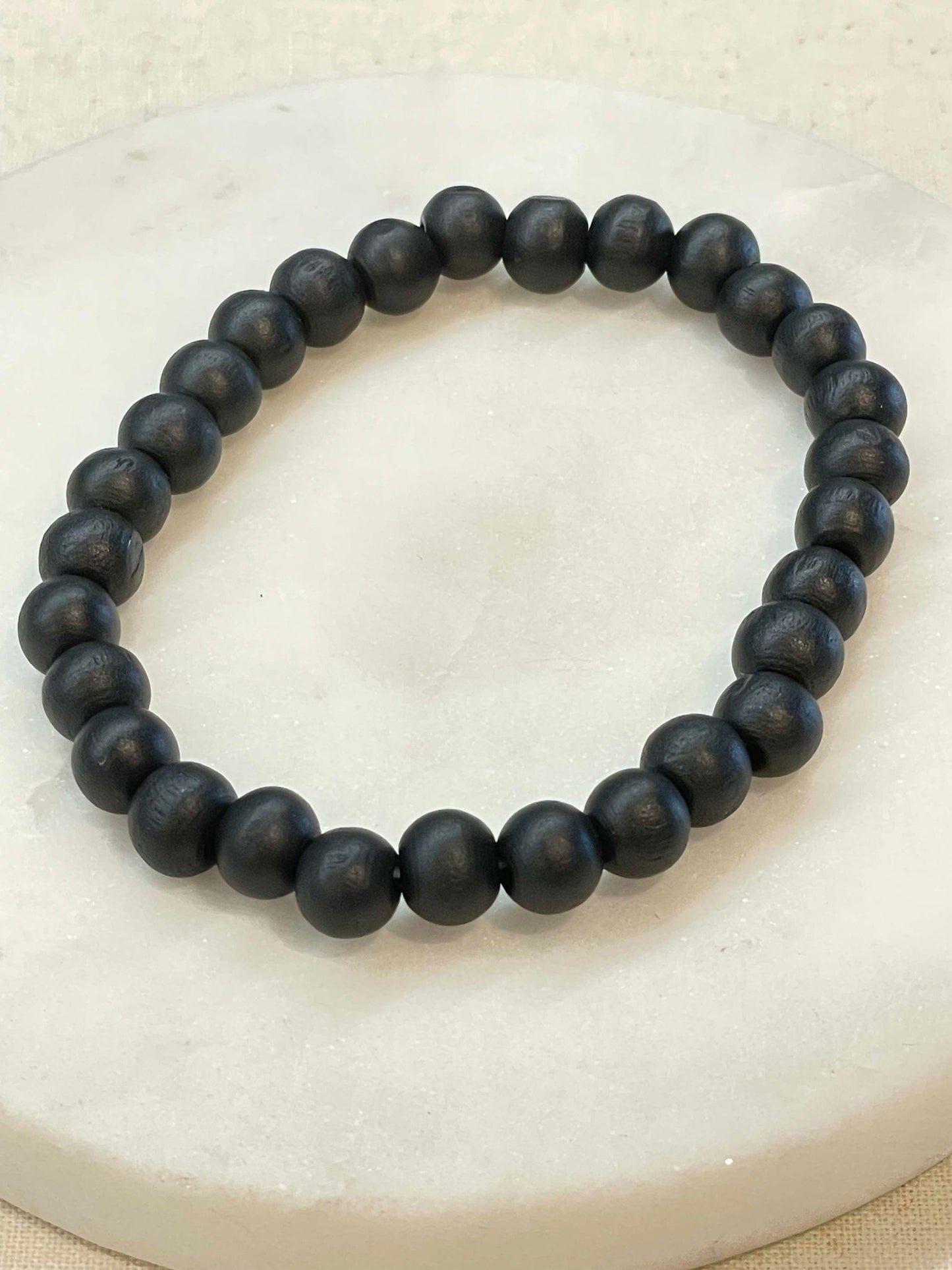 Men's black beaded stretch bracelet