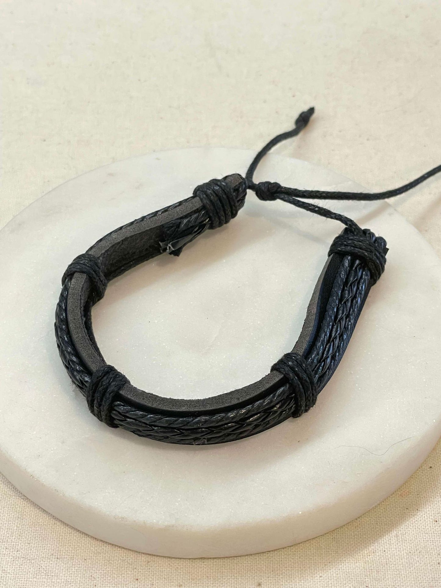 Men's hip-hop leather bangle - black