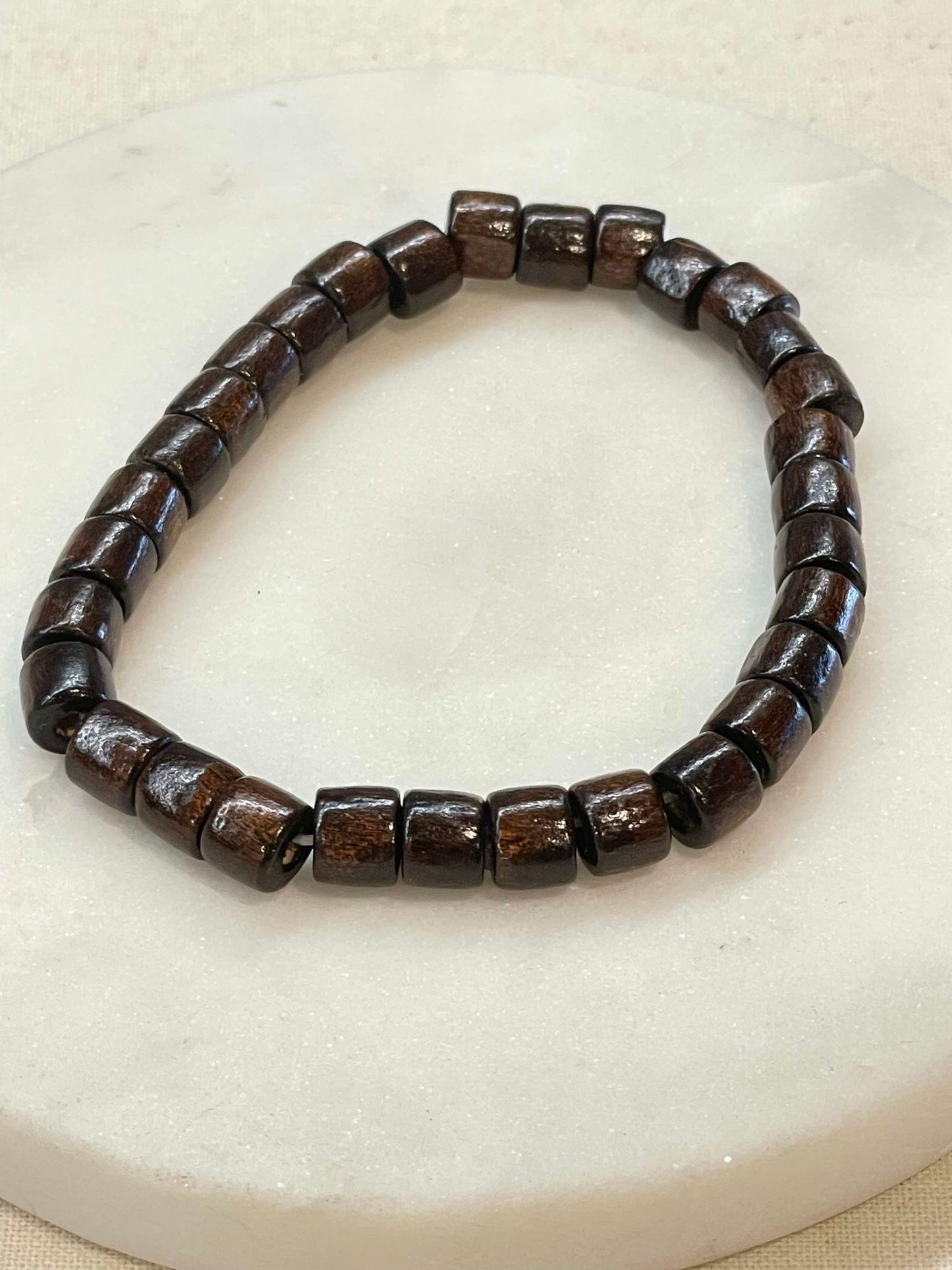 Men's square brown beaded stretch bracelet