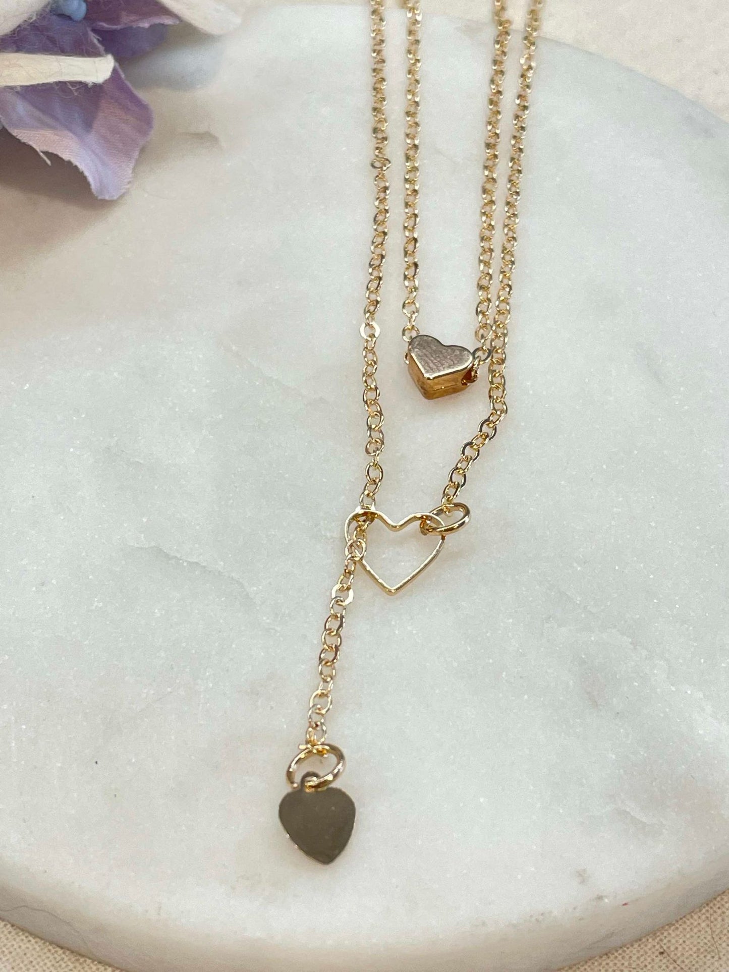 Hearts galore double gold necklace