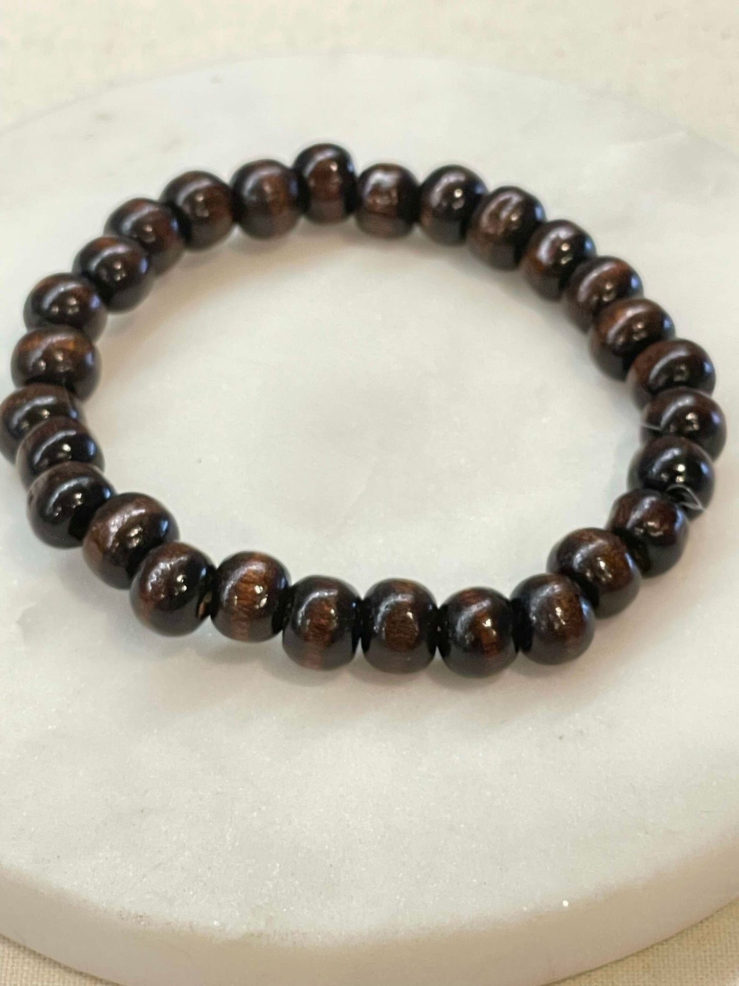 Men's brown beaded stretch bracelet