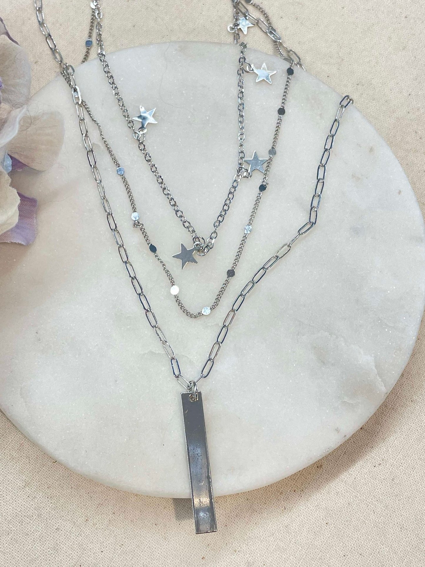 Three rows of silver necklace