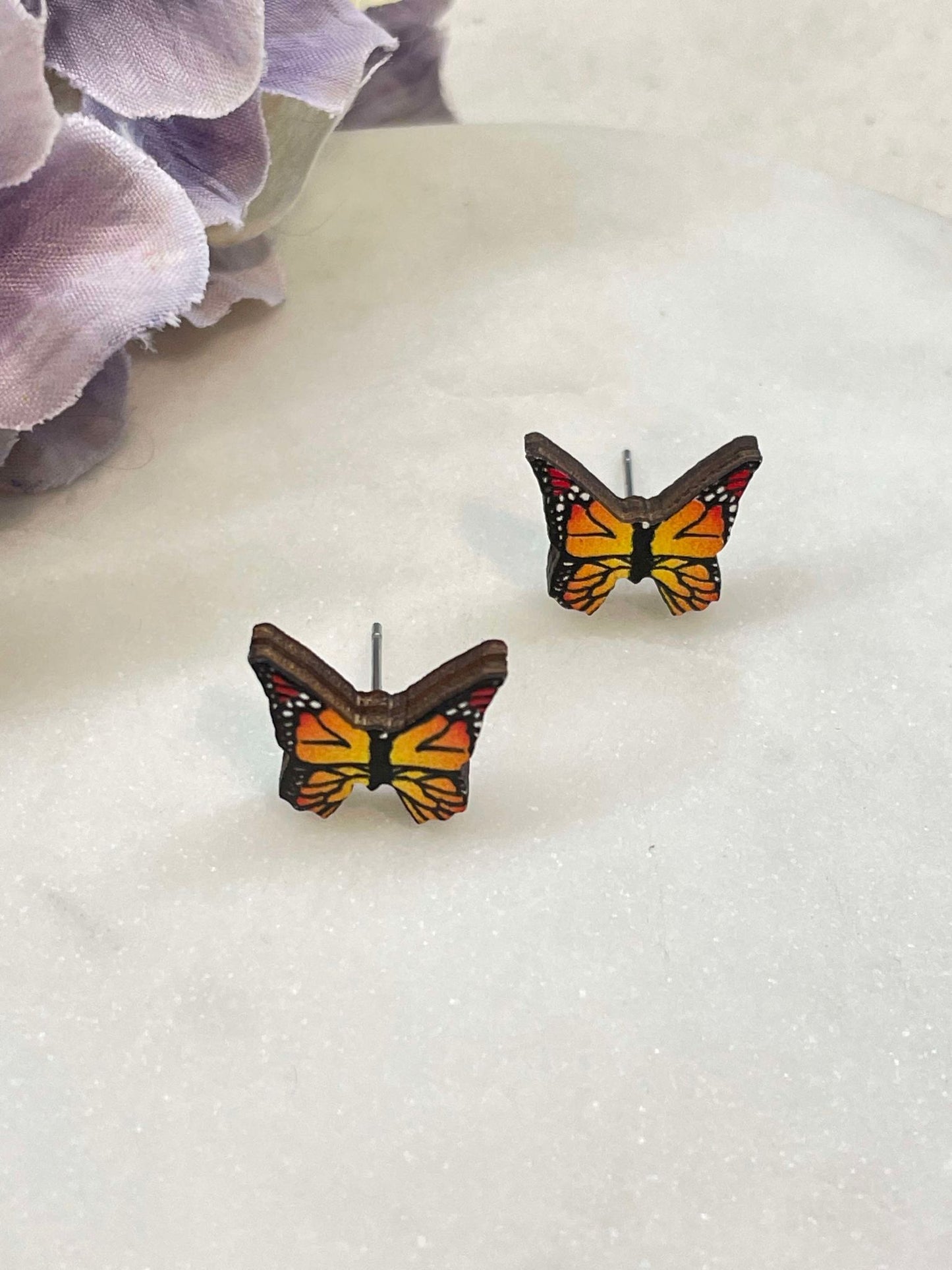 Wooden butterflies - stud earrings