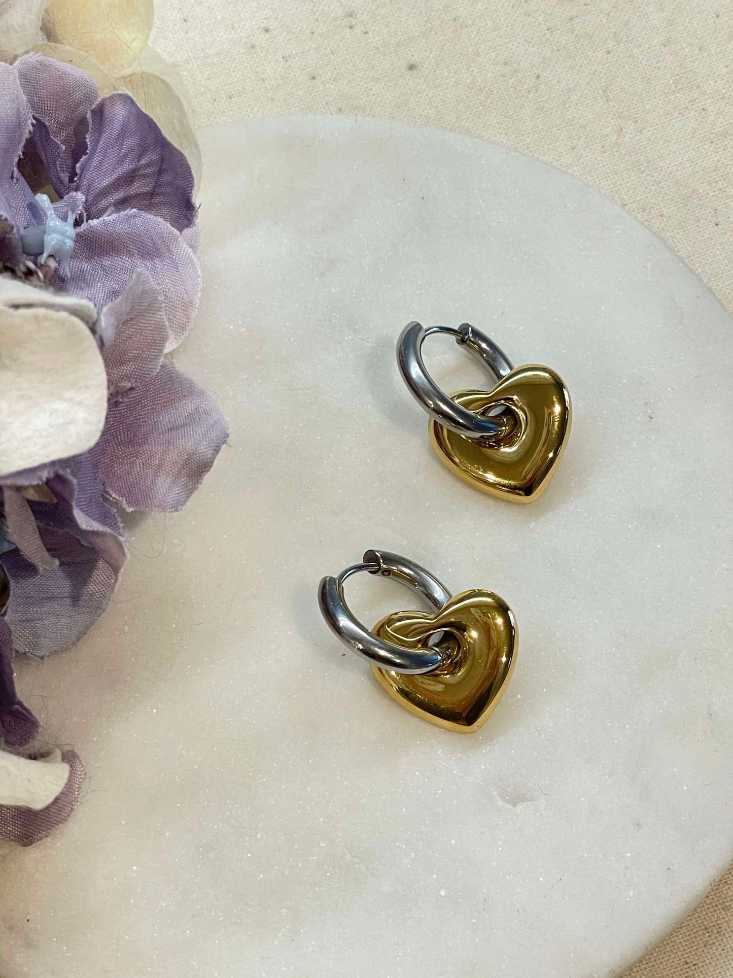 Two tone hearts earrings – Tarnish Proof Jewellery