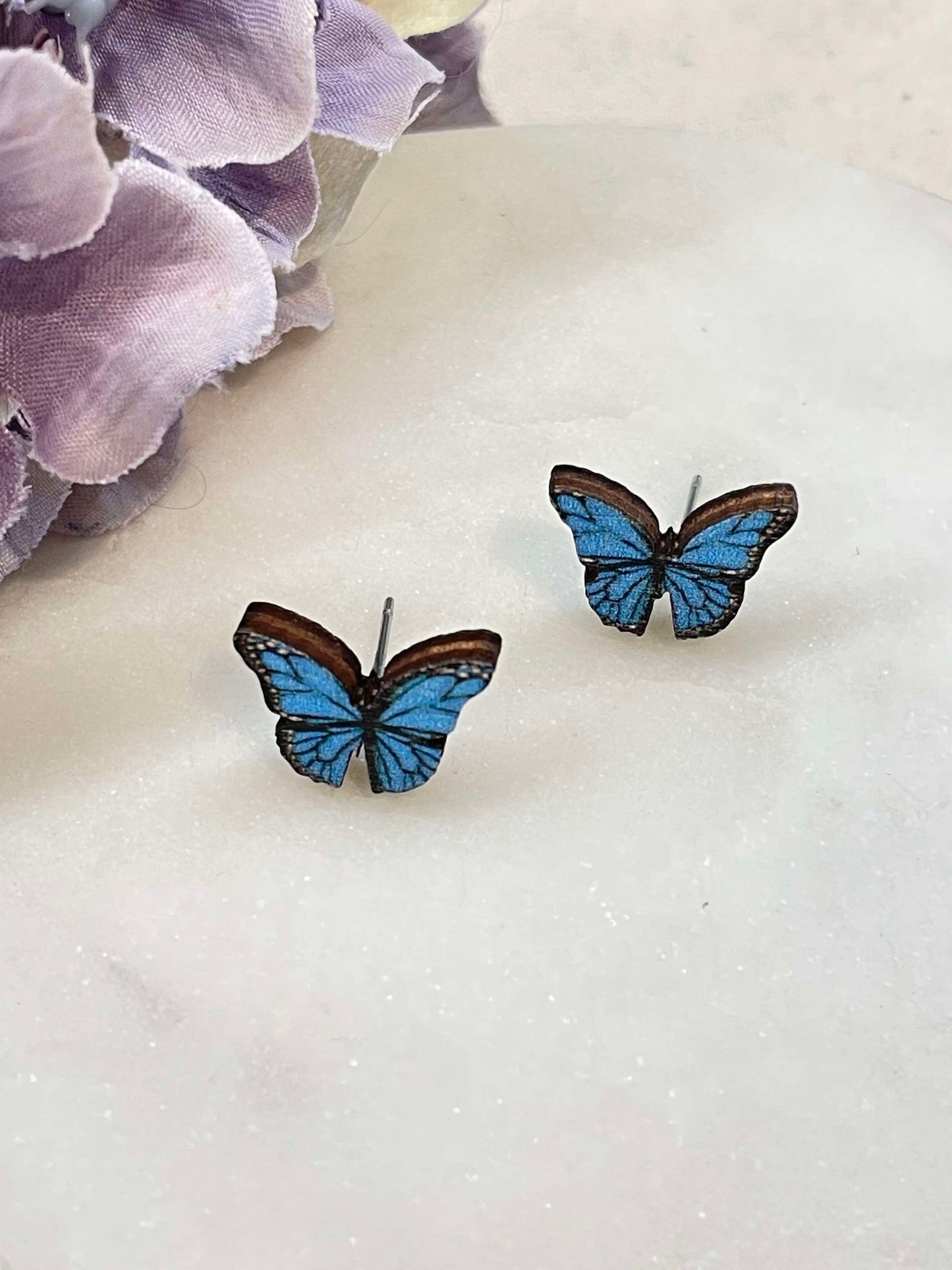 Wooden butterflies - stud earrings