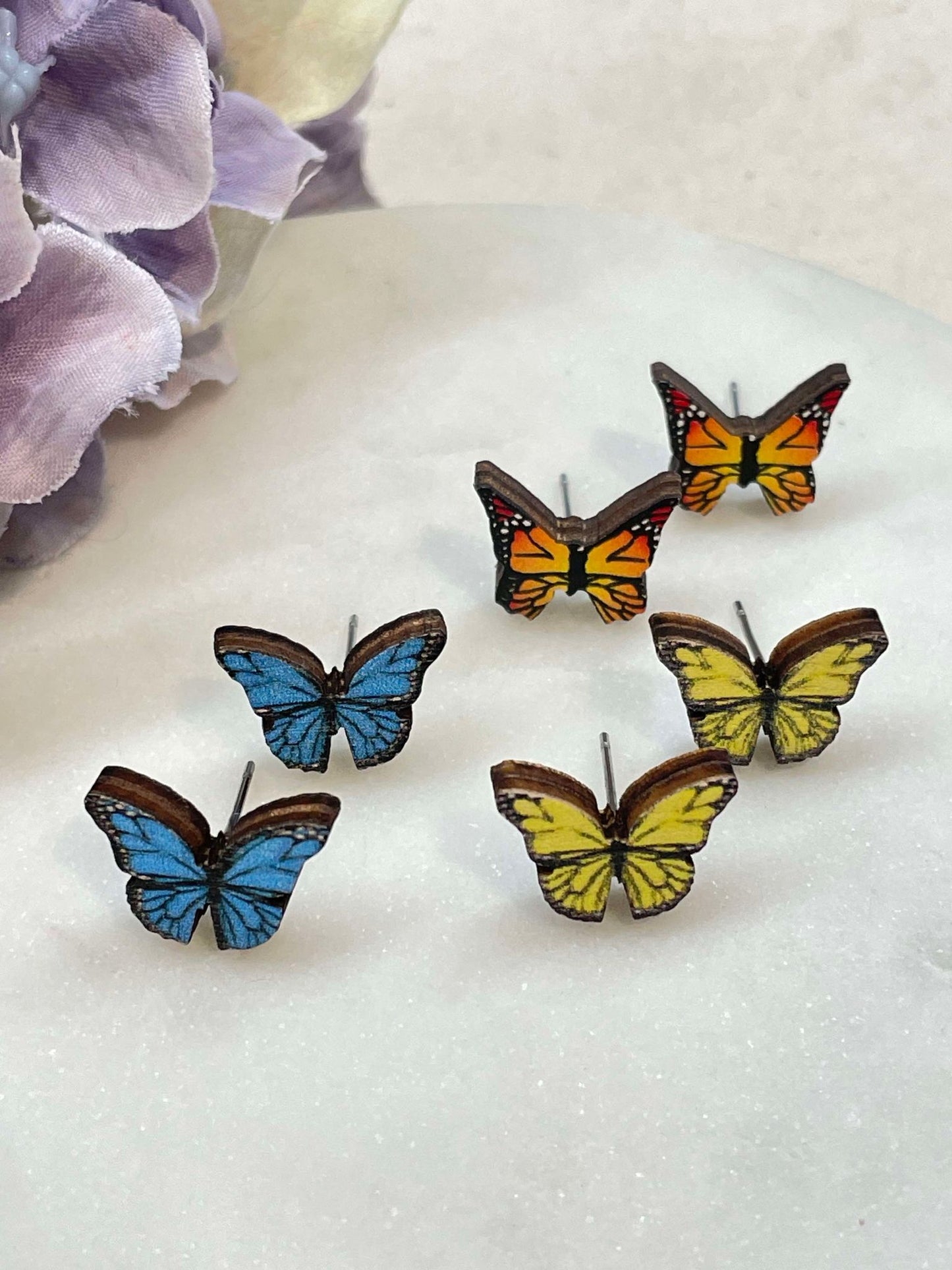 Wooden butterflies - stud earrings