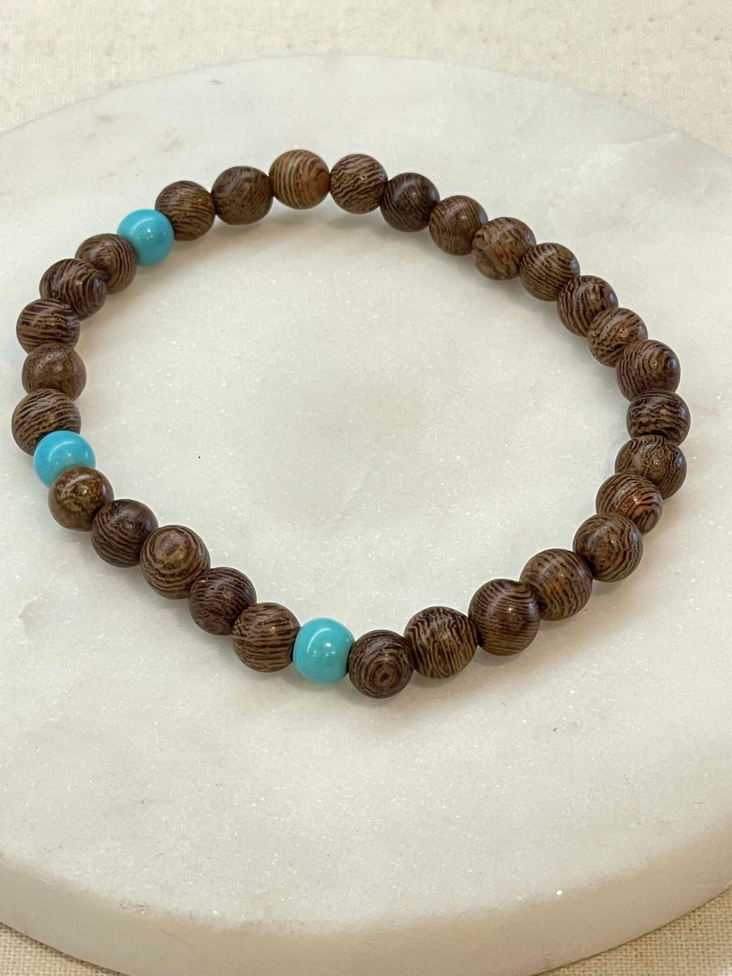 Men's brown and turquoise beaded stretch bracelet