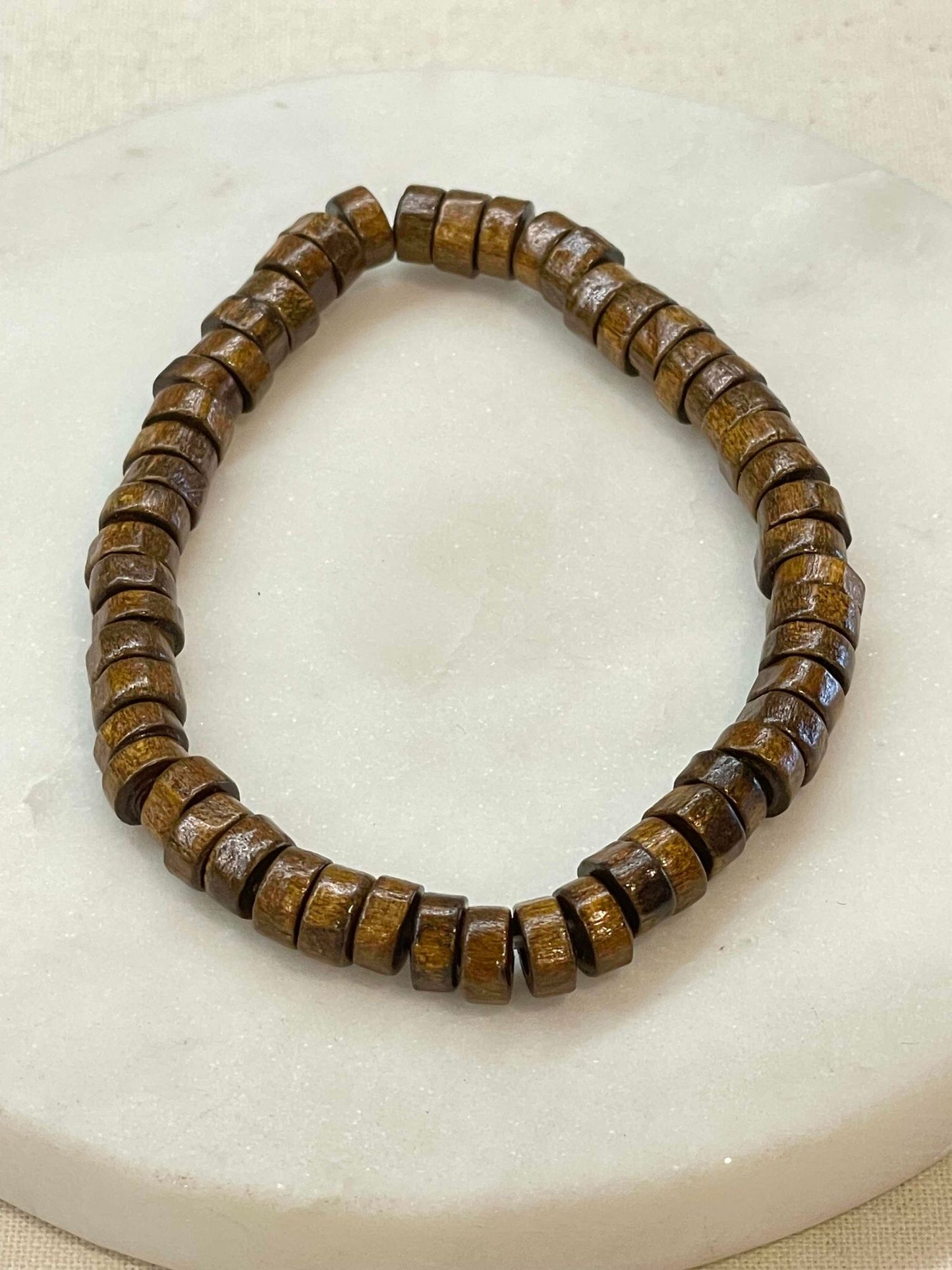 Men's square light brown beaded stretch bracelet