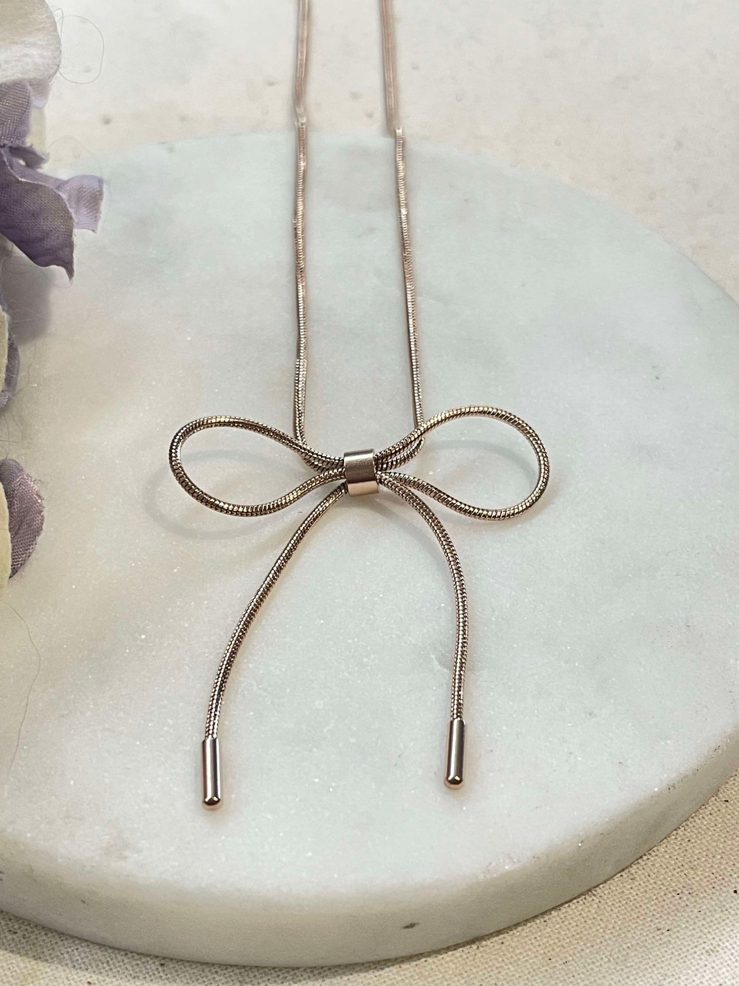 Rose gold bow necklace – Tarnish Proof Jewellery