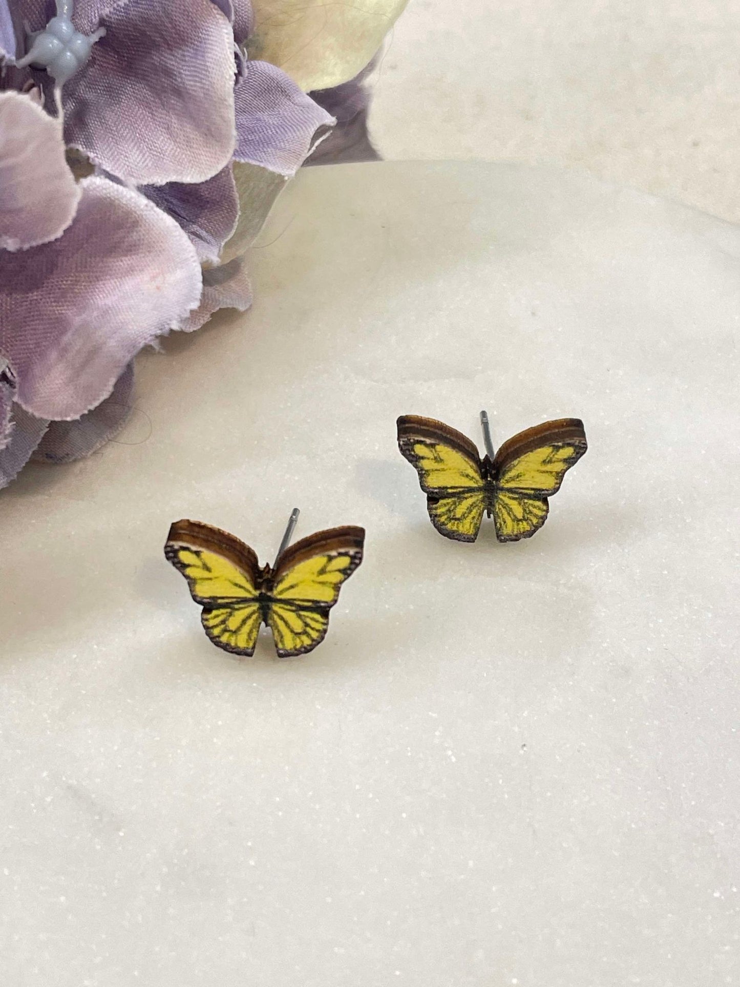 Wooden butterflies - stud earrings