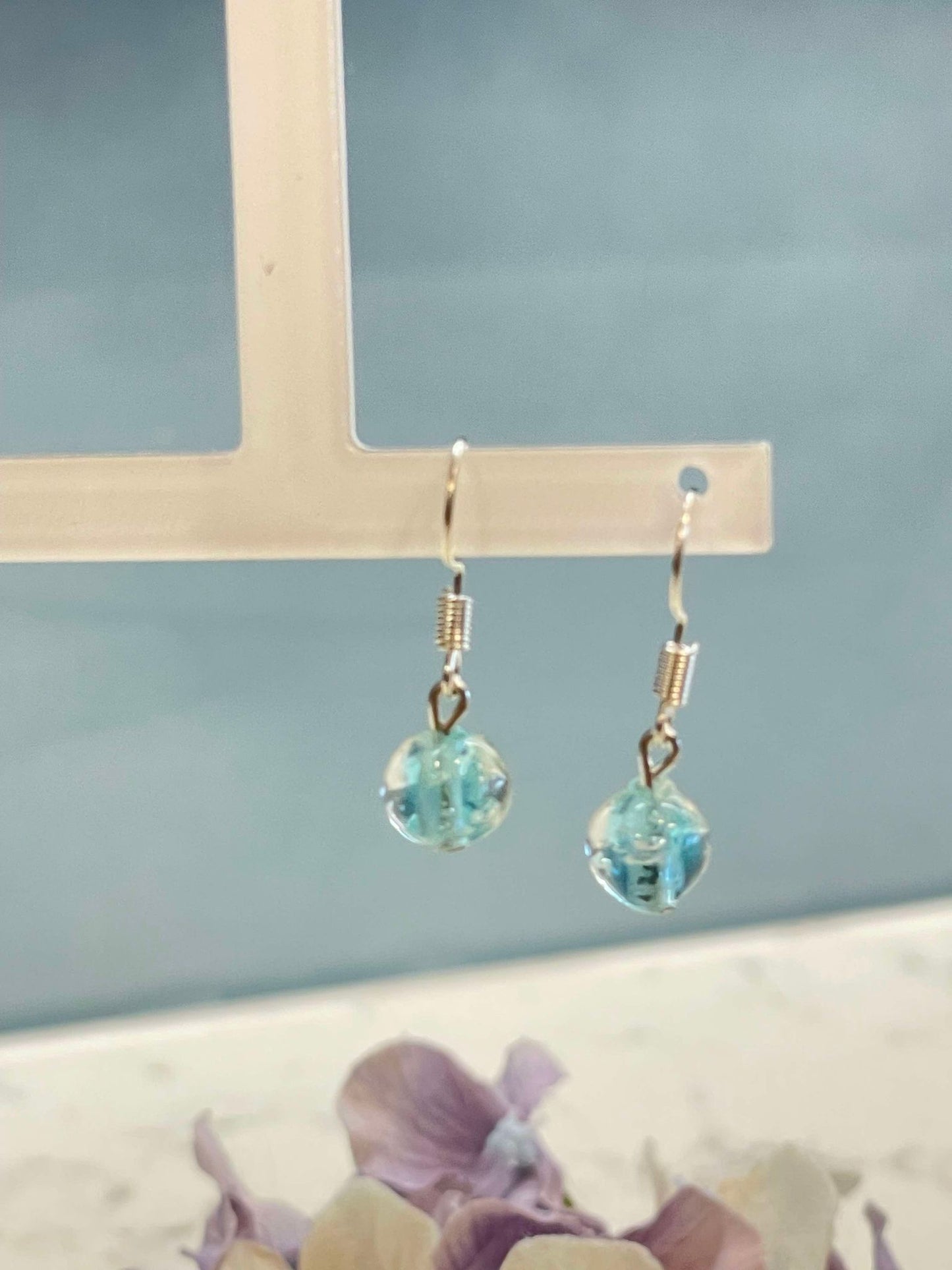 Pale blue glass bead earrings