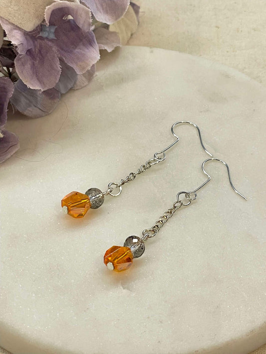 Chained to the bead drop earrings - orange