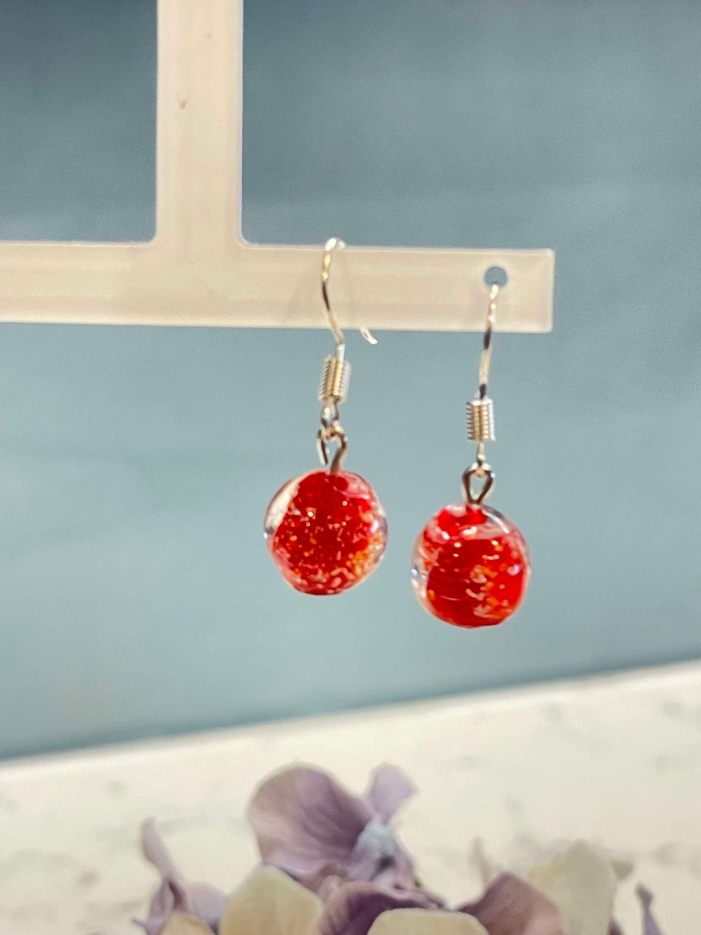 Red glass bead earrings