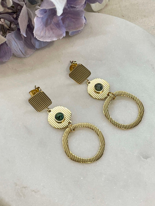 Square, circle, donut gold earrings