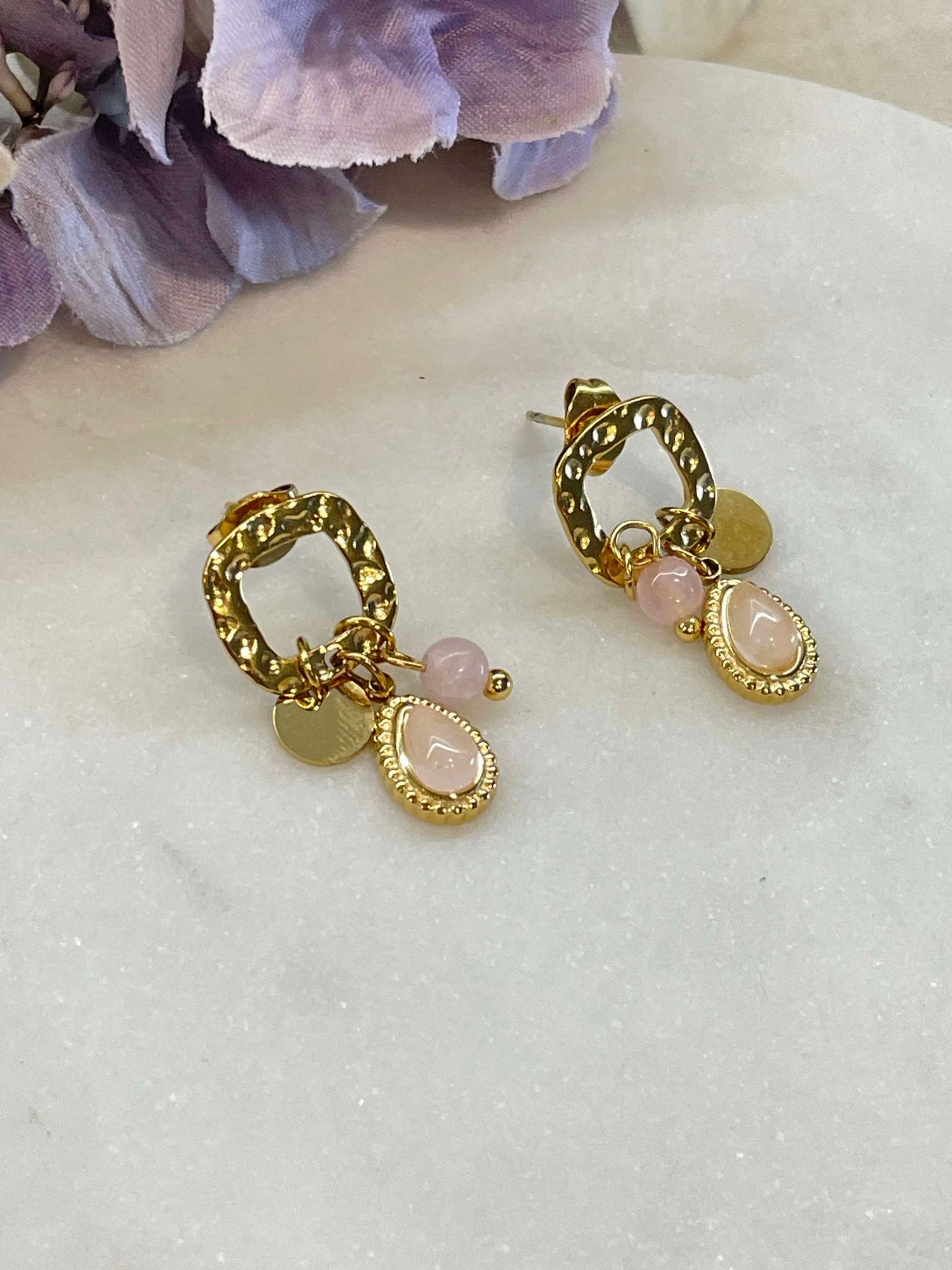 Threes a charm pink and gold earrings