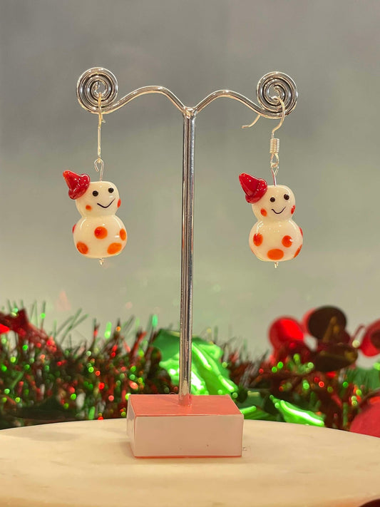 Smiling Snowman hook earring - silver