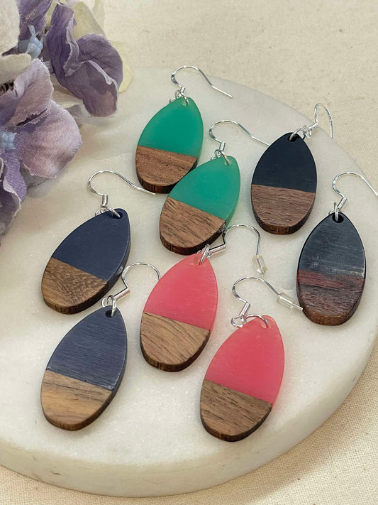 Wooden be teardrop earrings