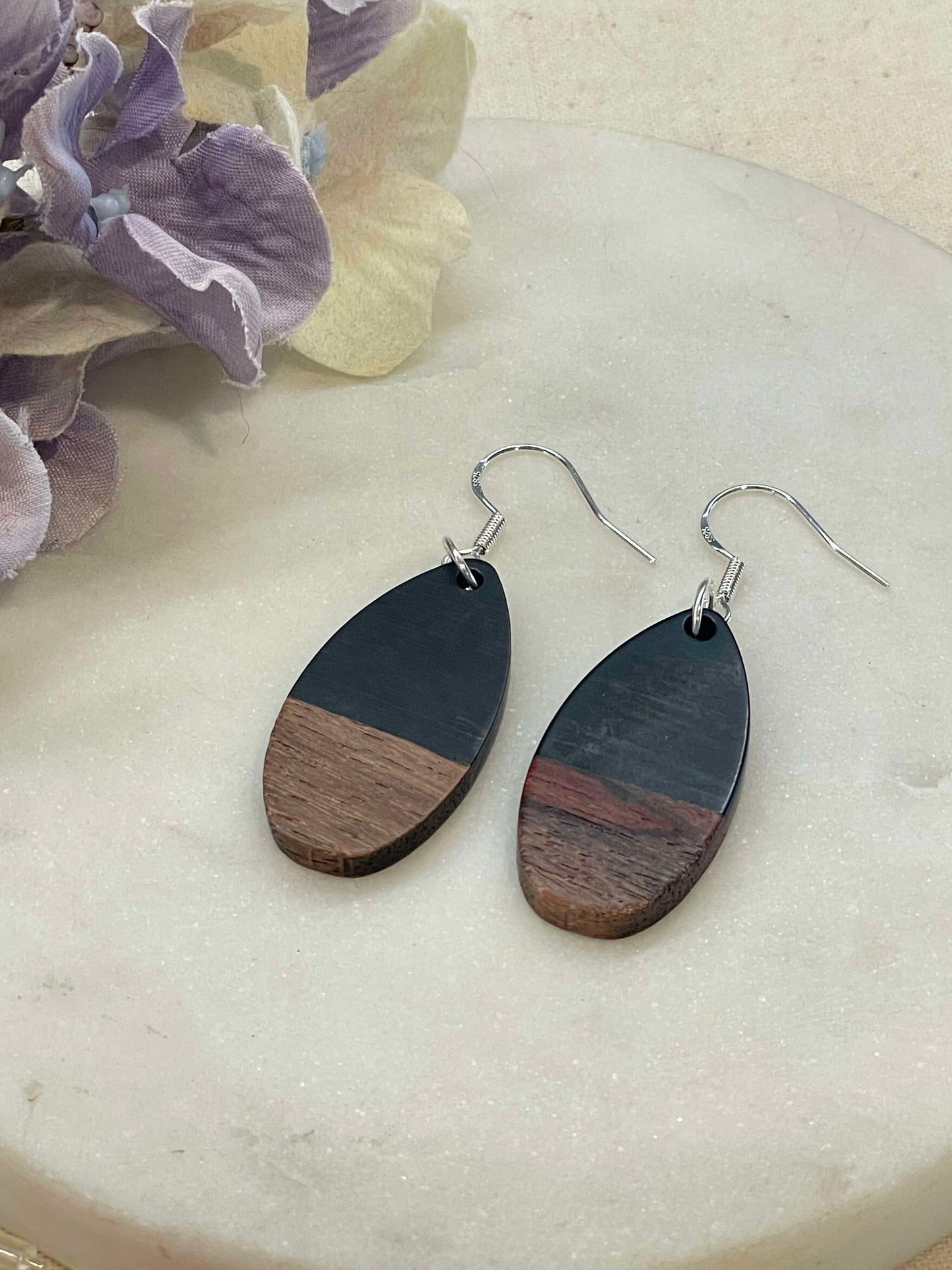 Wooden be teardrop earrings