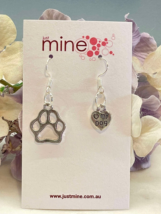 Love my dog, large paw print earrings