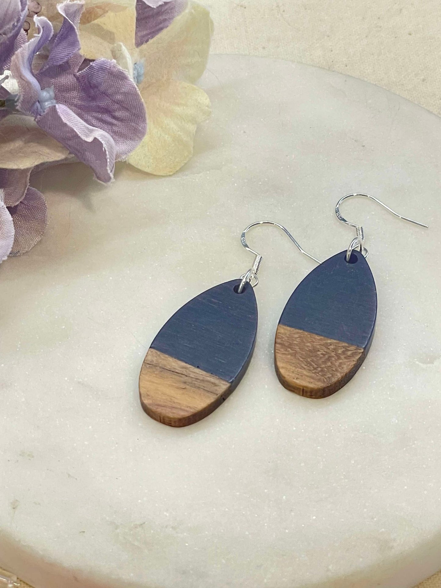 Wooden be teardrop earrings