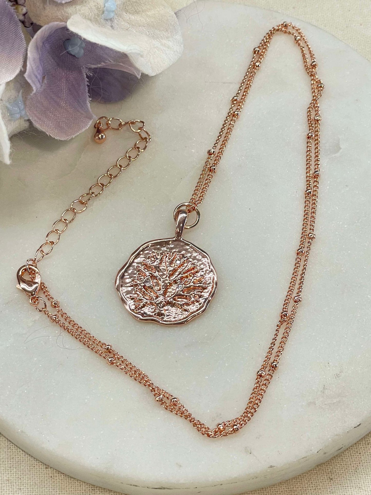 Tree of life, rose gold necklace