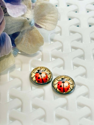 Love Lady Beetle cabochon stud - lots of styles