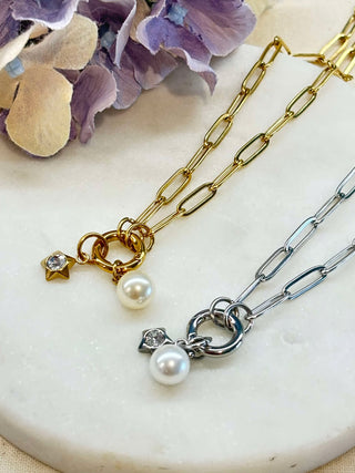 Many options paperclip chain - with pendants (Gold)