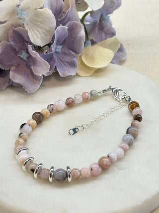 Natural stone and silver bracelet - pink or blue