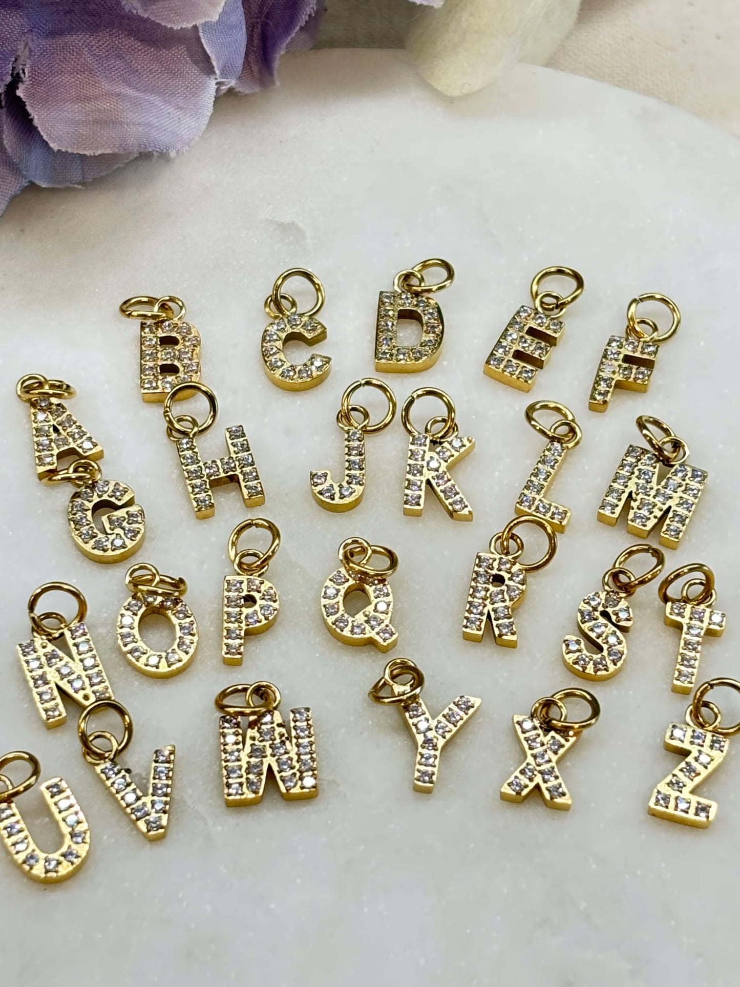 Cubic Zirconia Initial Letter Charms (gold)