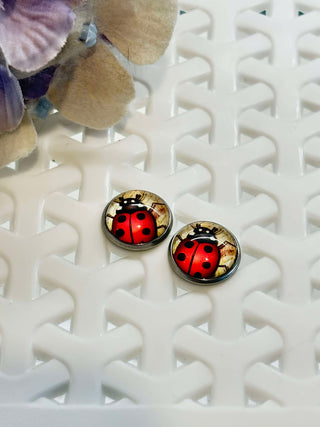 Love Lady Beetle cabochon stud - lots of styles