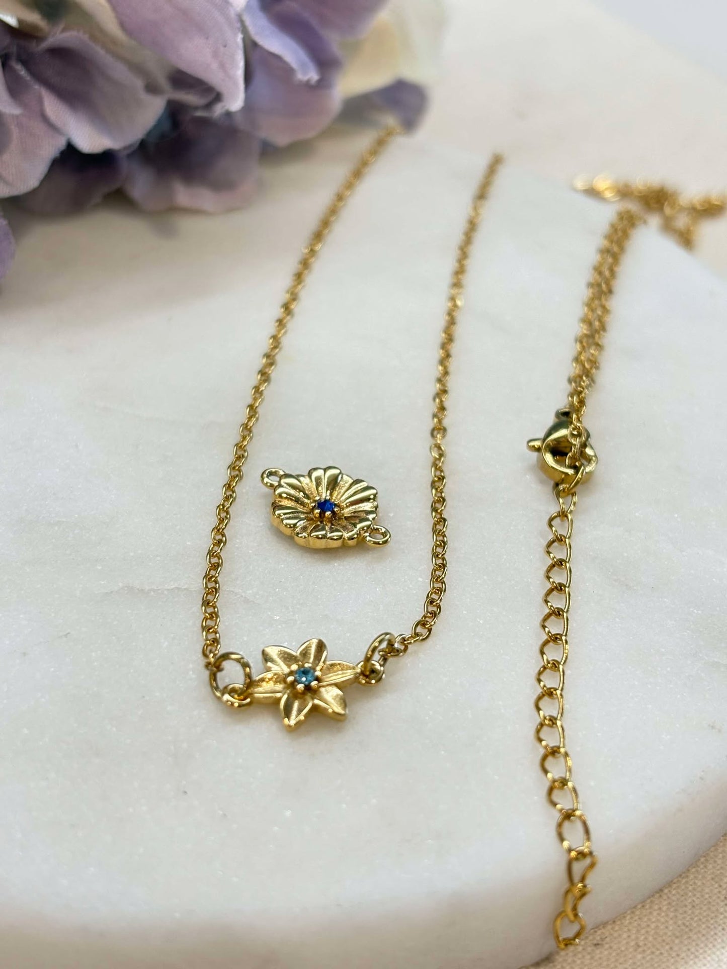 Connector charm necklace - gold (for flower charms)