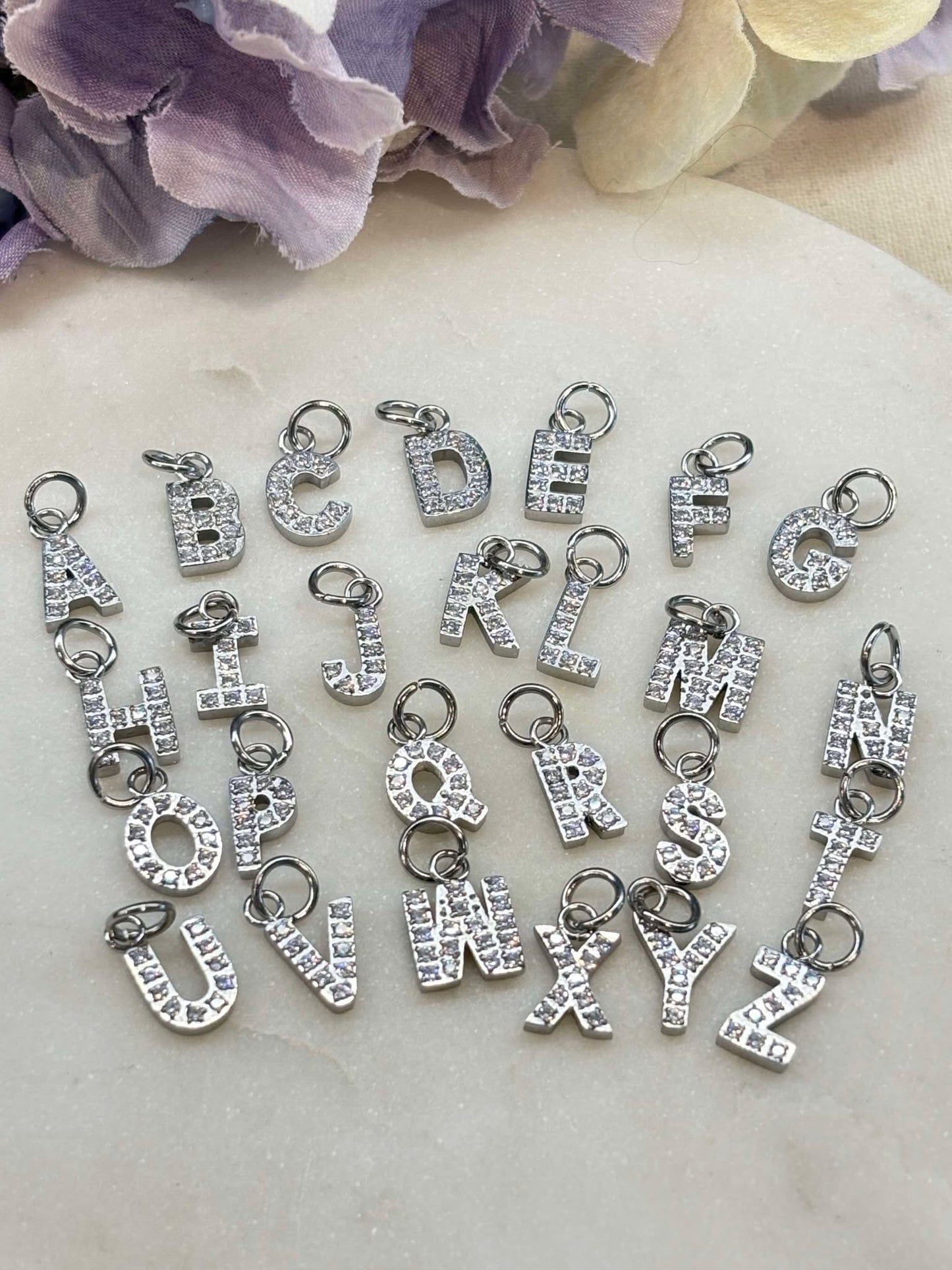 Cubic Zirconia Initial Letter Charms (silver)