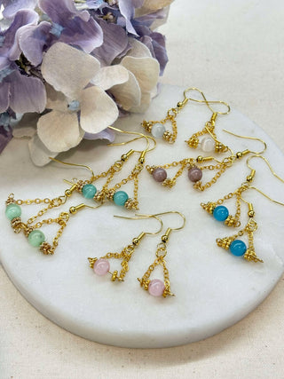 Moonstone beaded earrings - gold