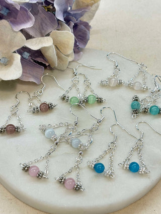 Moonstone beaded earrings - silver