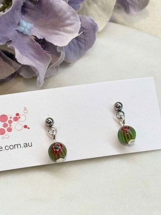 Red flower beaded stud