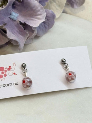 Red flower beaded stud