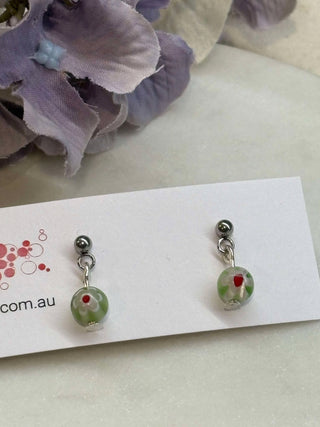 Red flower beaded stud